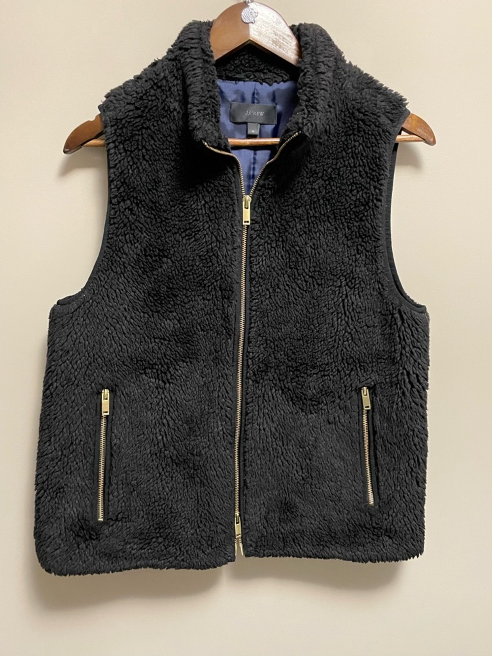 J. Crew Black Plush Sherpa Teddy Bear Zip-Up Vest Women’s Medium